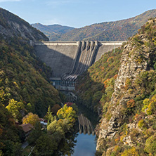 Amazing Autumn landscape of The Vacha (Antonivanovtsi) Reservoir, Rhodope Mountains, Plovdiv Region, Bulgaria