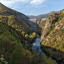 Amazing Autumn landscape of The Vacha (Antonivanovtsi) Reservoir, Rhodope Mountains, Plovdiv Region, Bulgaria