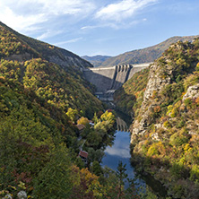 Amazing Autumn landscape of The Vacha (Antonivanovtsi) Reservoir, Rhodope Mountains, Plovdiv Region, Bulgaria