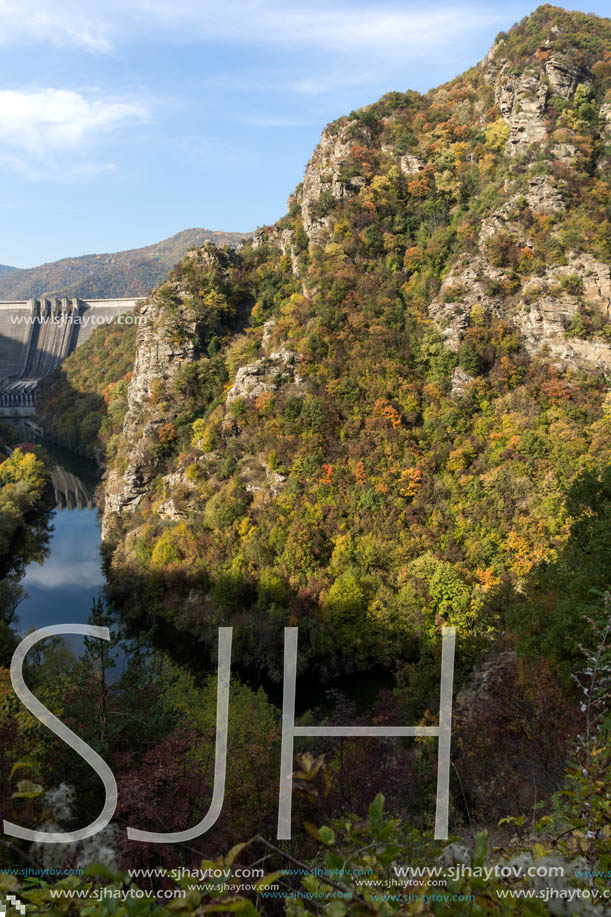 Amazing Autumn landscape of The Vacha (Antonivanovtsi) Reservoir, Rhodope Mountains, Plovdiv Region, Bulgaria