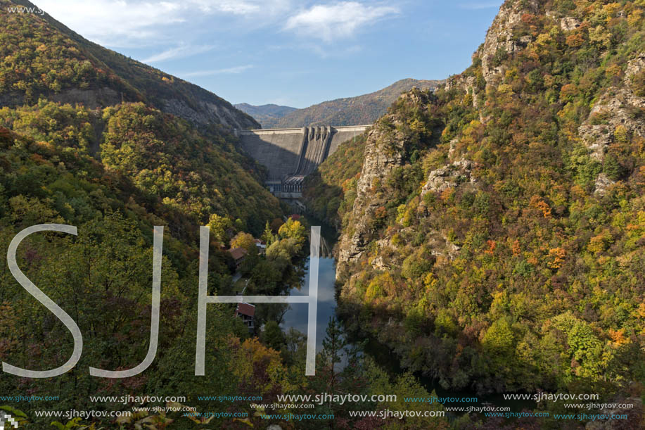 Amazing Autumn landscape of The Vacha (Antonivanovtsi) Reservoir, Rhodope Mountains, Plovdiv Region, Bulgaria