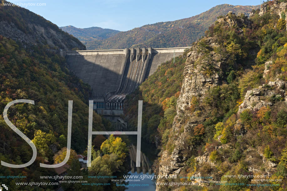 Amazing Autumn landscape of The Vacha (Antonivanovtsi) Reservoir, Rhodope Mountains, Plovdiv Region, Bulgaria