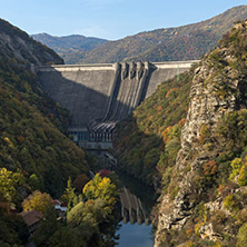 Amazing Autumn landscape of The Vacha (Antonivanovtsi) Reservoir, Rhodope Mountains, Plovdiv Region, Bulgaria