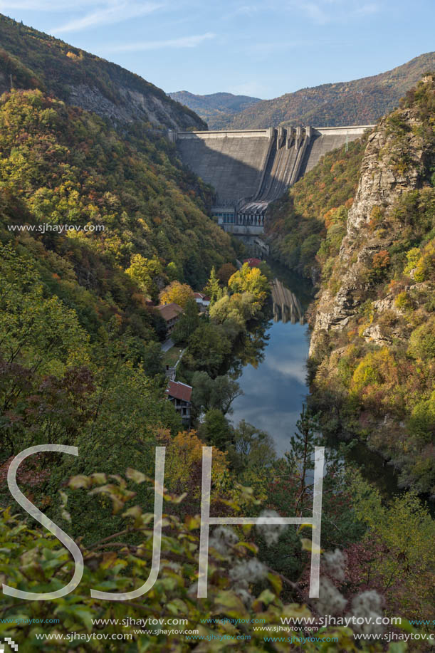 Amazing Autumn landscape of The Vacha (Antonivanovtsi) Reservoir, Rhodope Mountains, Plovdiv Region, Bulgaria