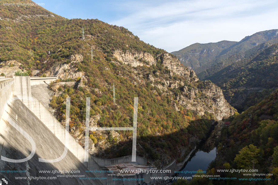 Amazing Autumn landscape of The Vacha (Antonivanovtsi) Reservoir, Rhodope Mountains, Plovdiv Region, Bulgaria