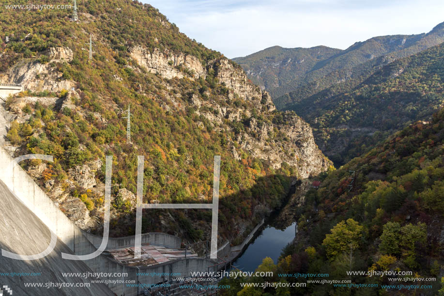 Amazing Autumn landscape of The Vacha (Antonivanovtsi) Reservoir, Rhodope Mountains, Plovdiv Region, Bulgaria