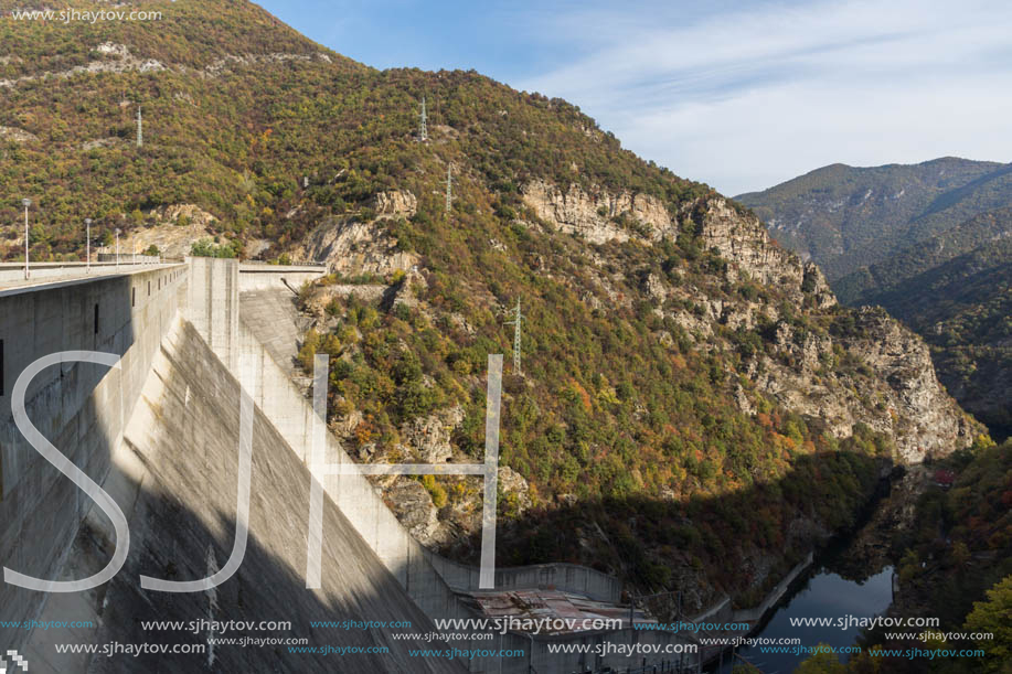 Amazing Autumn landscape of The Vacha (Antonivanovtsi) Reservoir, Rhodope Mountains, Plovdiv Region, Bulgaria