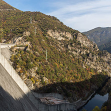 Amazing Autumn landscape of The Vacha (Antonivanovtsi) Reservoir, Rhodope Mountains, Plovdiv Region, Bulgaria