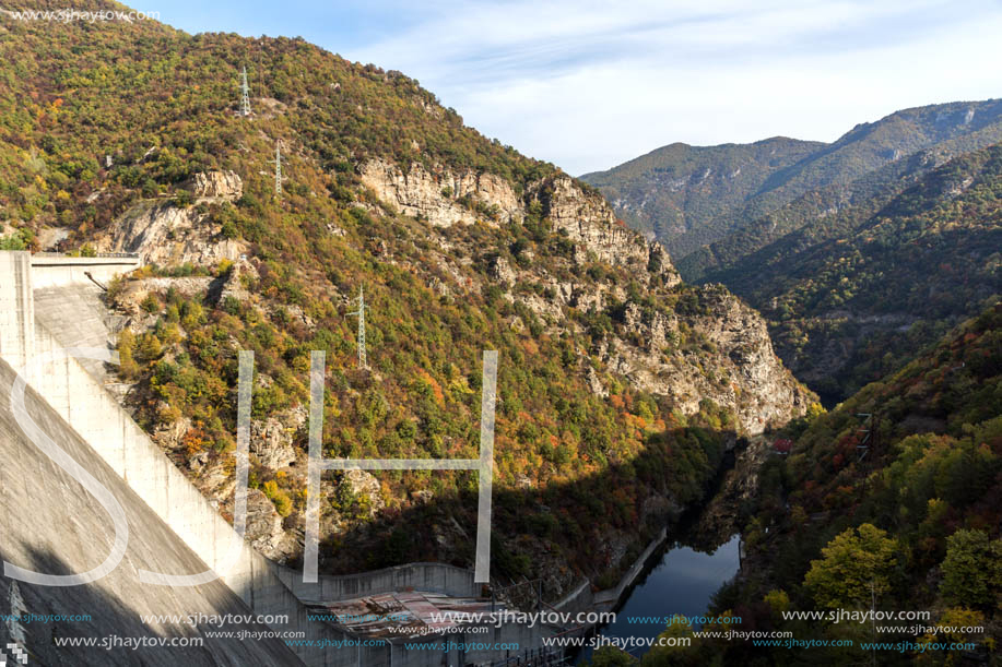 Amazing Autumn landscape of The Vacha (Antonivanovtsi) Reservoir, Rhodope Mountains, Plovdiv Region, Bulgaria