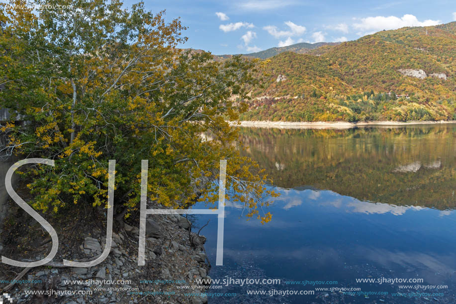 Amazing Autumn landscape of The Vacha (Antonivanovtsi) Reservoir, Rhodope Mountains, Plovdiv Region, Bulgaria