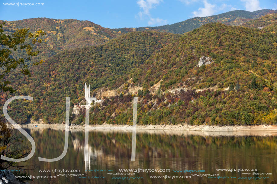 Amazing Autumn landscape of The Vacha (Antonivanovtsi) Reservoir, Rhodope Mountains, Plovdiv Region, Bulgaria