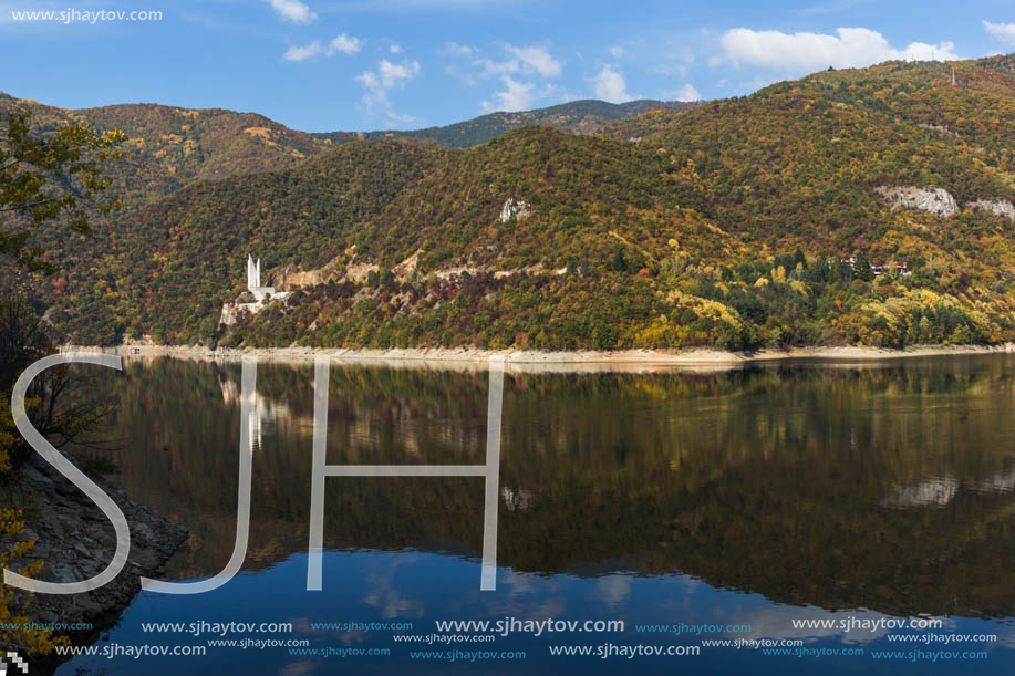 Amazing Autumn landscape of The Vacha (Antonivanovtsi) Reservoir, Rhodope Mountains, Plovdiv Region, Bulgaria