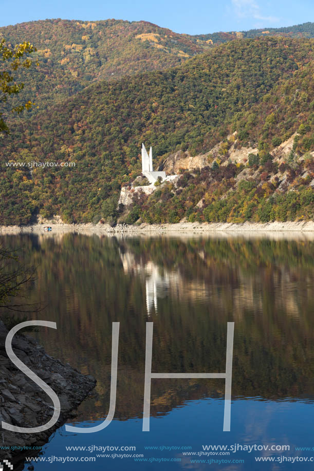 Amazing Autumn landscape of The Vacha (Antonivanovtsi) Reservoir, Rhodope Mountains, Plovdiv Region, Bulgaria