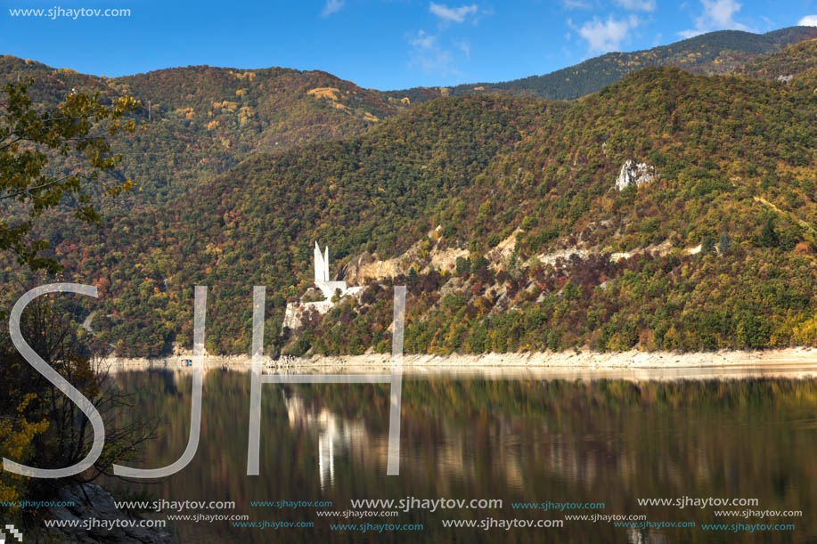 Amazing Autumn landscape of The Vacha (Antonivanovtsi) Reservoir, Rhodope Mountains, Plovdiv Region, Bulgaria