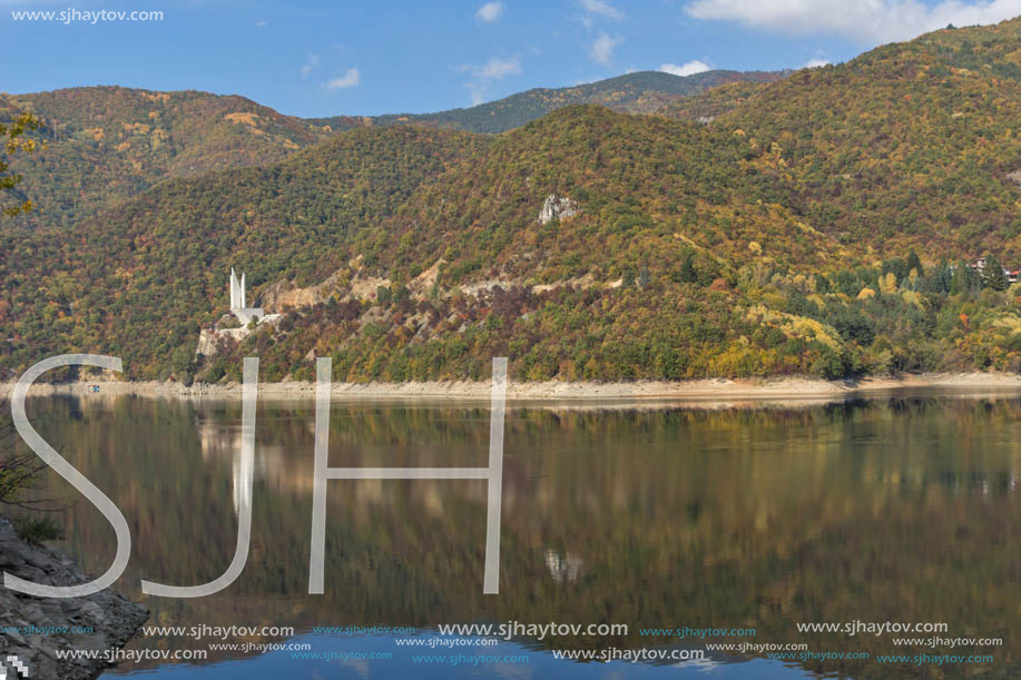 Amazing Autumn landscape of The Vacha (Antonivanovtsi) Reservoir, Rhodope Mountains, Plovdiv Region, Bulgaria