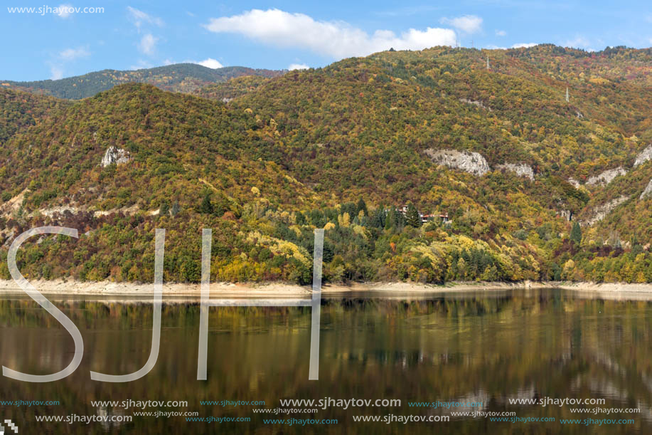 Amazing Autumn landscape of The Vacha (Antonivanovtsi) Reservoir, Rhodope Mountains, Plovdiv Region, Bulgaria