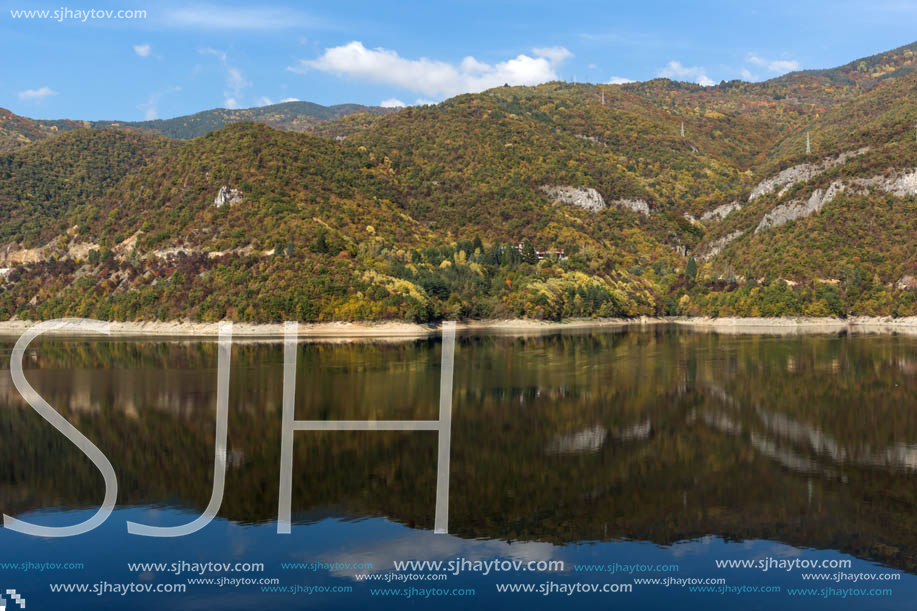 Amazing Autumn landscape of The Vacha (Antonivanovtsi) Reservoir, Rhodope Mountains, Plovdiv Region, Bulgaria