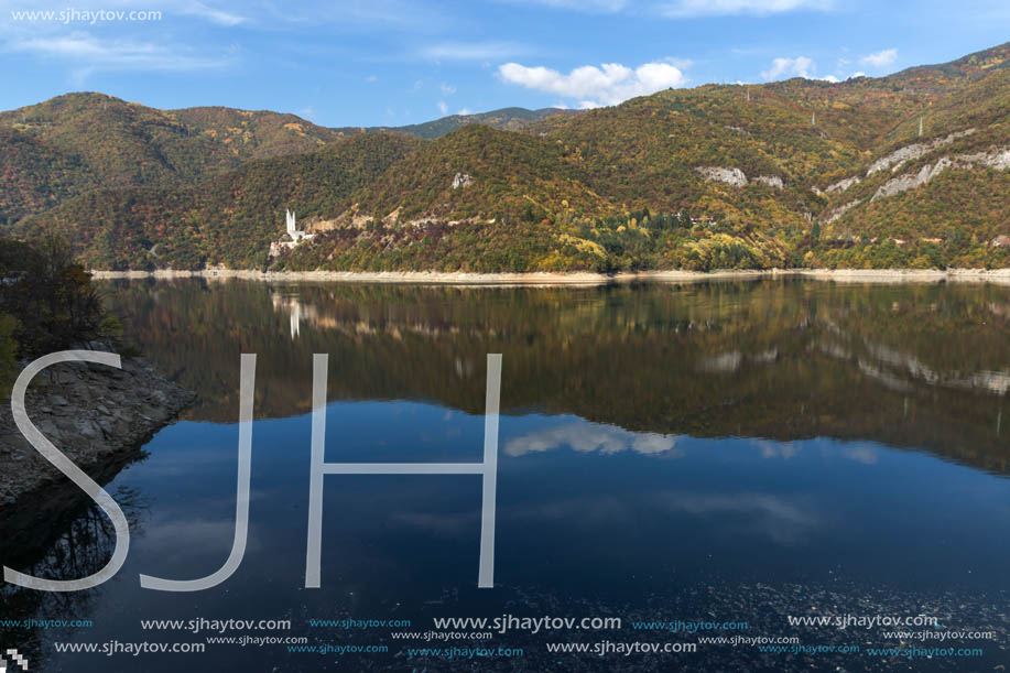 Amazing Autumn landscape of The Vacha (Antonivanovtsi) Reservoir, Rhodope Mountains, Plovdiv Region, Bulgaria