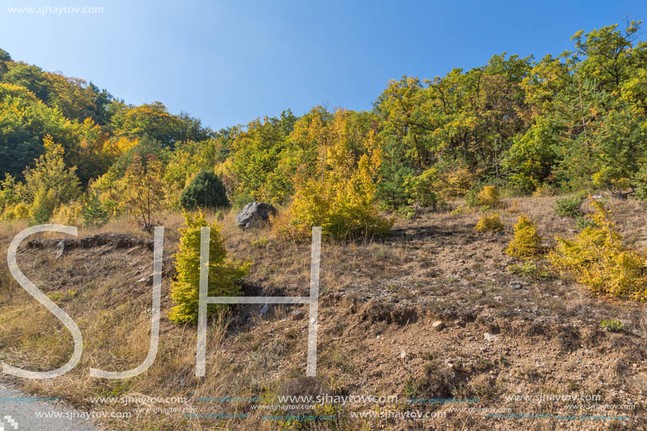 Autumn landscape of Ruen Mountain - northern part of Vlahina Mountain, Kyustendil Region, Bulgaria