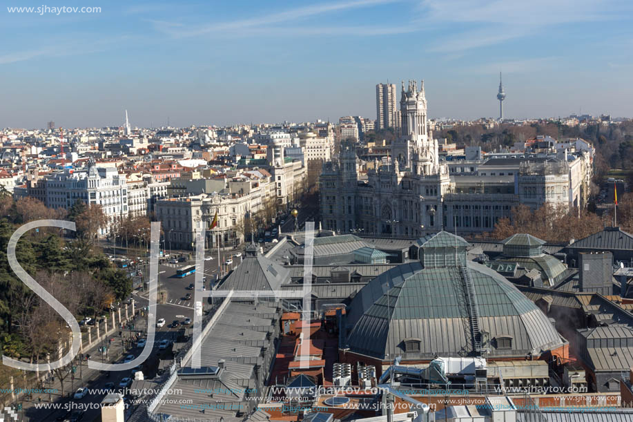 MADRID, SPAIN - JANUARY 24, 2018:  Amazing Panoramic view of city of Madrid from Circulo de Bellas Artes, Spain