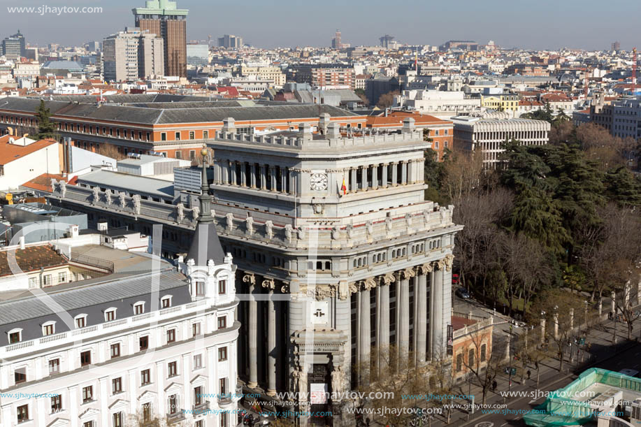 MADRID, SPAIN - JANUARY 24, 2018:  Amazing Panoramic view of city of Madrid from Circulo de Bellas Artes, Spain