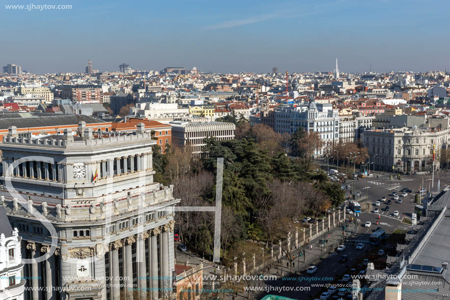 MADRID, SPAIN - JANUARY 24, 2018:  Amazing Panoramic view of city of Madrid from Circulo de Bellas Artes, Spain