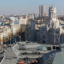 MADRID, SPAIN - JANUARY 24, 2018:  Amazing Panoramic view of city of Madrid from Circulo de Bellas Artes, Spain