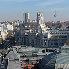 MADRID, SPAIN - JANUARY 24, 2018:  Amazing Panoramic view of city of Madrid from Circulo de Bellas Artes, Spain