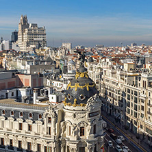 MADRID, SPAIN - JANUARY 24, 2018:  Amazing Panoramic view of city of Madrid from Circulo de Bellas Artes, Spain