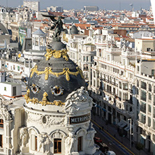 MADRID, SPAIN - JANUARY 24, 2018:  Amazing Panoramic view of city of Madrid from Circulo de Bellas Artes, Spain