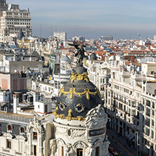 MADRID, SPAIN - JANUARY 24, 2018:  Amazing Panoramic view of city of Madrid from Circulo de Bellas Artes, Spain