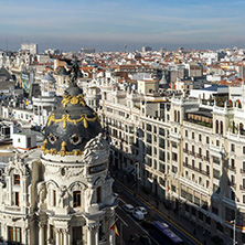 MADRID, SPAIN - JANUARY 24, 2018:  Amazing Panoramic view of city of Madrid from Circulo de Bellas Artes, Spain