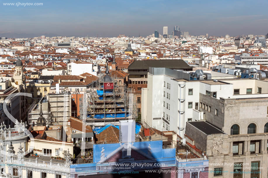 MADRID, SPAIN - JANUARY 24, 2018:  Amazing Panoramic view of city of Madrid from Circulo de Bellas Artes, Spain