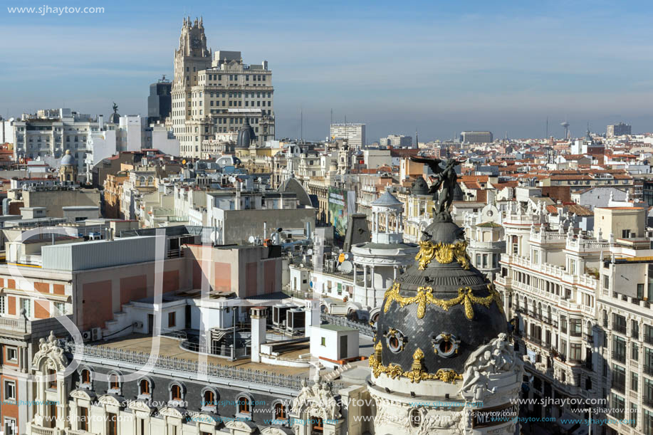 MADRID, SPAIN - JANUARY 24, 2018:  Amazing Panoramic view of city of Madrid from Circulo de Bellas Artes, Spain