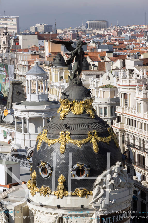 MADRID, SPAIN - JANUARY 24, 2018:  Amazing Panoramic view of city of Madrid from Circulo de Bellas Artes, Spain