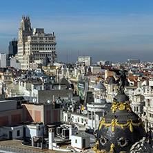 MADRID, SPAIN - JANUARY 24, 2018:  Amazing Panoramic view of city of Madrid from Circulo de Bellas Artes, Spain