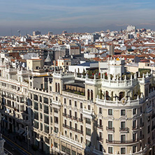 MADRID, SPAIN - JANUARY 24, 2018:  Amazing Panoramic view of city of Madrid from Circulo de Bellas Artes, Spain