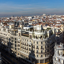 MADRID, SPAIN - JANUARY 24, 2018:  Amazing Panoramic view of city of Madrid from Circulo de Bellas Artes, Spain