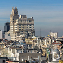 MADRID, SPAIN - JANUARY 24, 2018:  Amazing Panoramic view of city of Madrid from Circulo de Bellas Artes, Spain