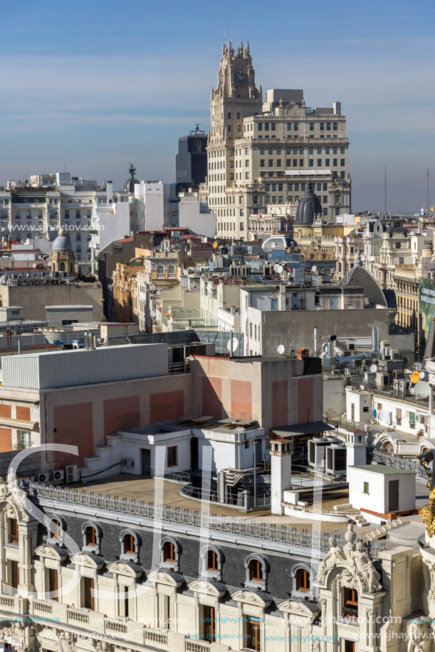 MADRID, SPAIN - JANUARY 24, 2018:  Amazing Panoramic view of city of Madrid from Circulo de Bellas Artes, Spain