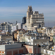 MADRID, SPAIN - JANUARY 24, 2018:  Amazing Panoramic view of city of Madrid from Circulo de Bellas Artes, Spain