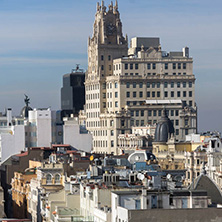 MADRID, SPAIN - JANUARY 24, 2018:  Amazing Panoramic view of city of Madrid from Circulo de Bellas Artes, Spain