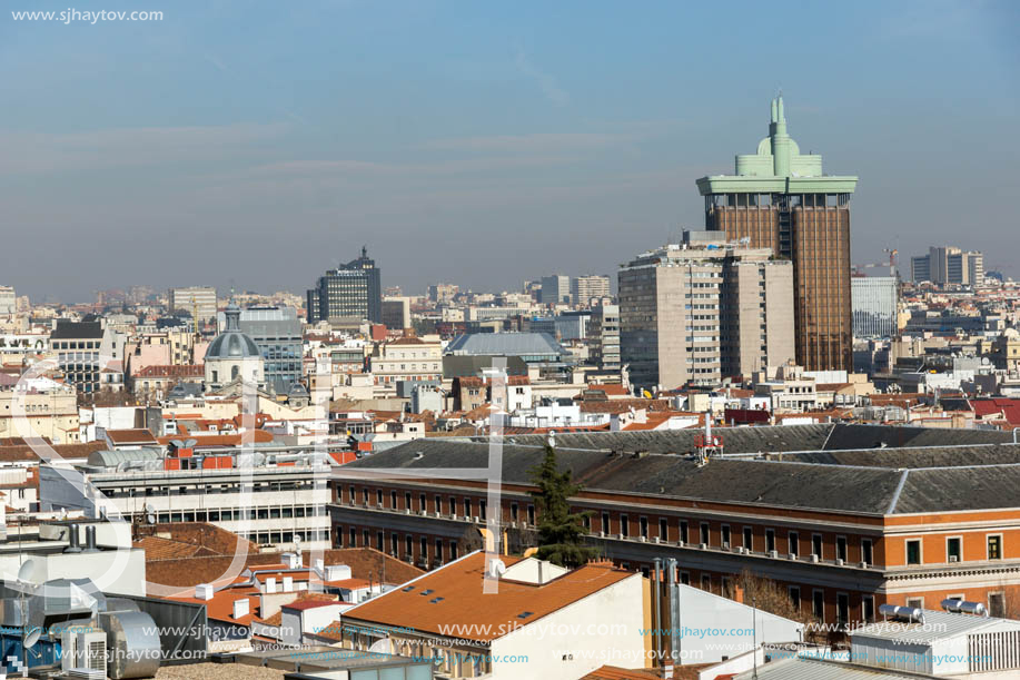 MADRID, SPAIN - JANUARY 24, 2018:  Amazing Panoramic view of city of Madrid from Circulo de Bellas Artes, Spain