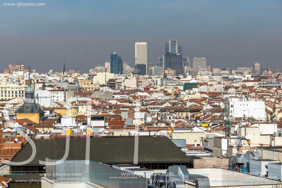 MADRID, SPAIN - JANUARY 24, 2018:  Amazing Panoramic view of city of Madrid from Circulo de Bellas Artes, Spain