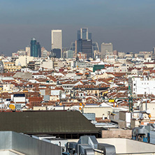 MADRID, SPAIN - JANUARY 24, 2018:  Amazing Panoramic view of city of Madrid from Circulo de Bellas Artes, Spain