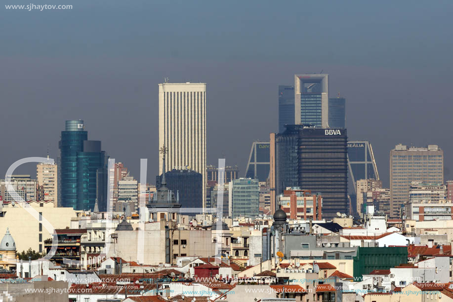 MADRID, SPAIN - JANUARY 24, 2018:  Amazing Panoramic view of city of Madrid from Circulo de Bellas Artes, Spain