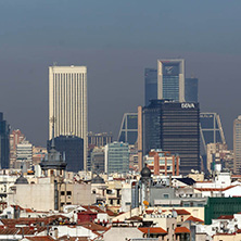 MADRID, SPAIN - JANUARY 24, 2018:  Amazing Panoramic view of city of Madrid from Circulo de Bellas Artes, Spain