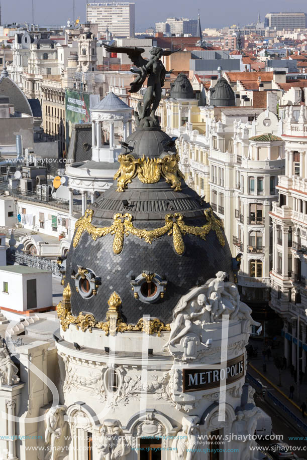 MADRID, SPAIN - JANUARY 24, 2018:  Amazing Panoramic view of city of Madrid from Circulo de Bellas Artes, Spain