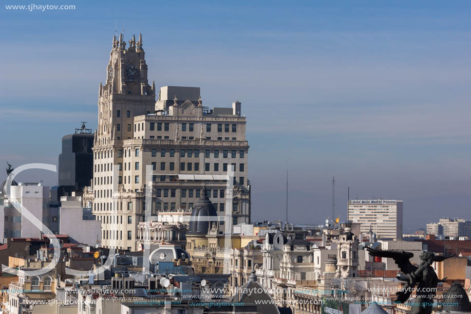 MADRID, SPAIN - JANUARY 24, 2018:  Amazing Panoramic view of city of Madrid from Circulo de Bellas Artes, Spain