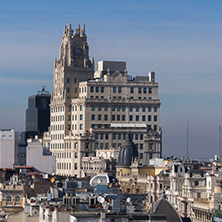 MADRID, SPAIN - JANUARY 24, 2018:  Amazing Panoramic view of city of Madrid from Circulo de Bellas Artes, Spain